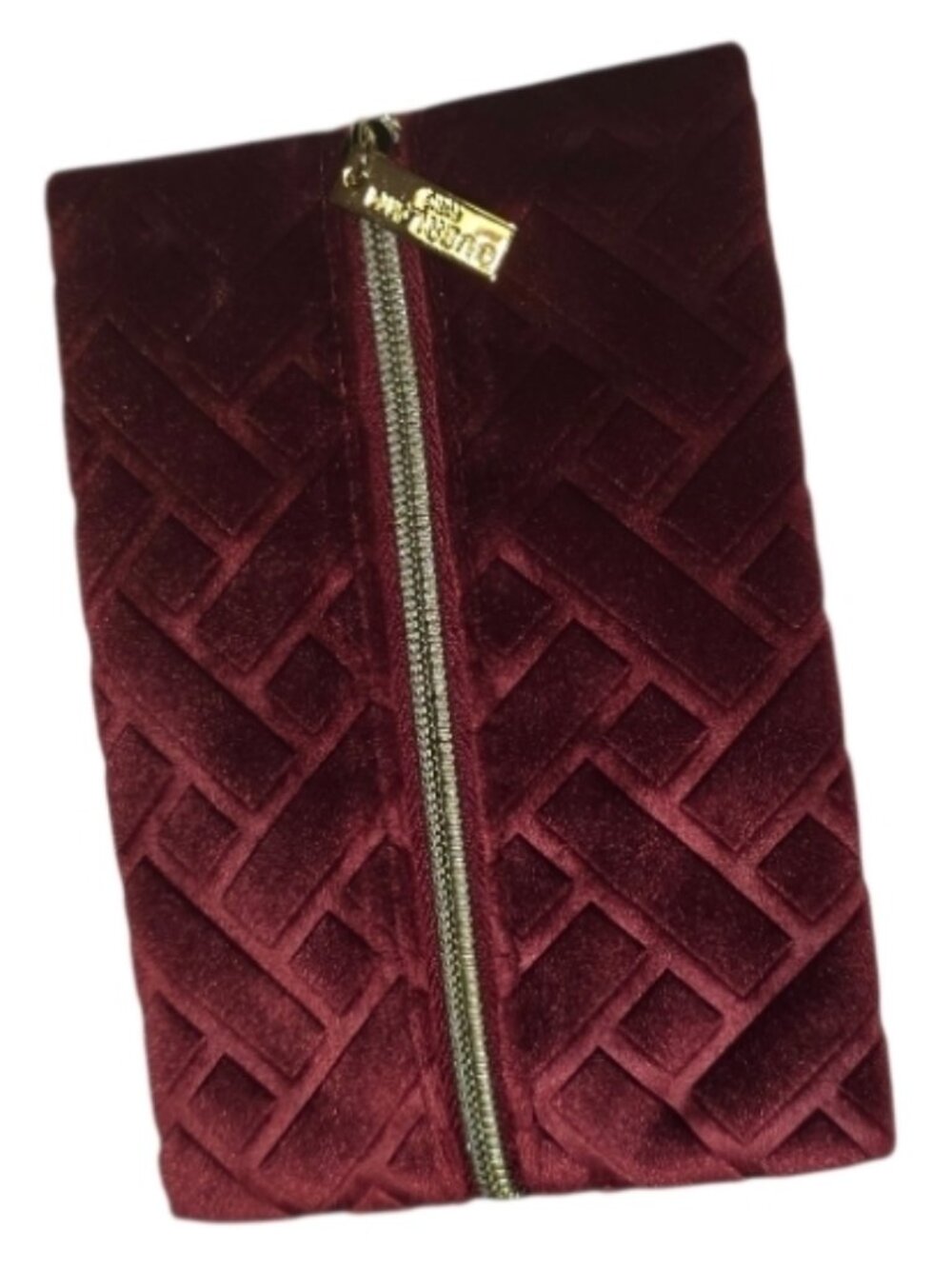 GUERLAIN Paris Small Red Velvet Autumn Pouch Gold Toned Zipper Burgundy Glam - Picture 2 of 9
